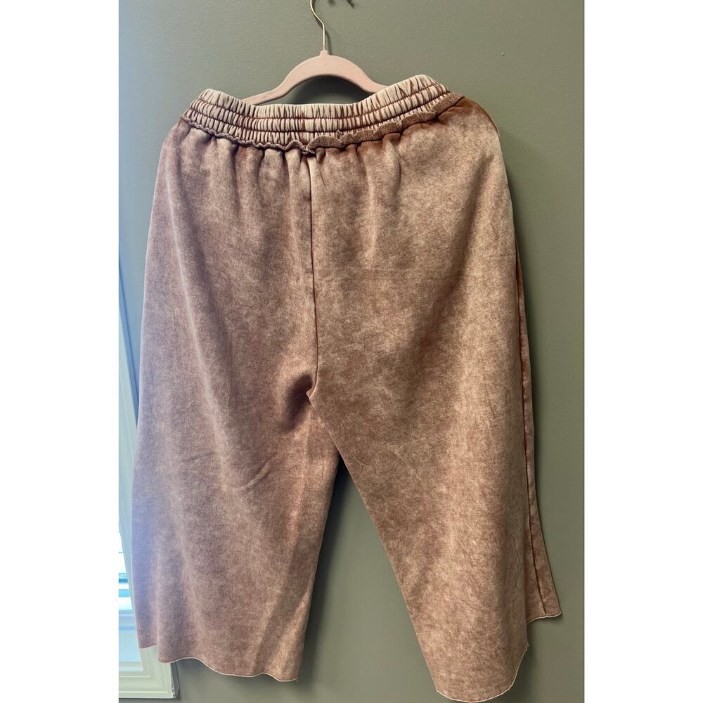 Zenana Women XL Mineral Wash Wide Leg Lounge Pants Dusty Rose  Drawstring Casual - Picture 3 of 3
